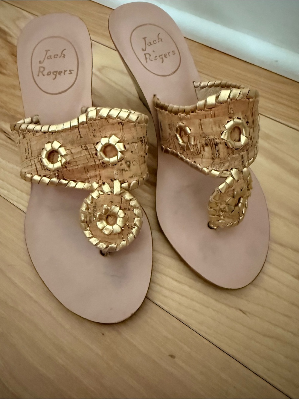 Jack Rogers Gold-Trim Cork Thong wedge Sandals size 5